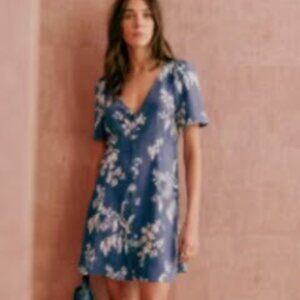Sezane - Lily Dress - Blue with ecru - size 14 (EUC)